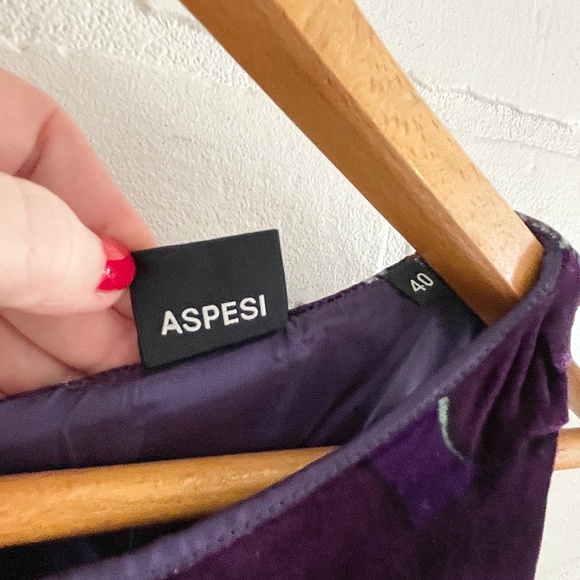 Aspesi Mini Dress Bubble hem Italy Designer Velvet Silk blend Purple Mint Sz 4 - Picture 4 of 13